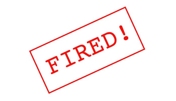 The word Fired! in red text on a white background. 