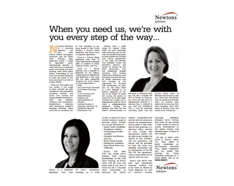 Newtons Solicitors Legal Advice in the Yorkshire Evening Post