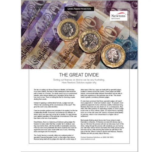 Financial Settlements in Divorce article by Newtons Solicitors featured in Living North Yorkshire publication.